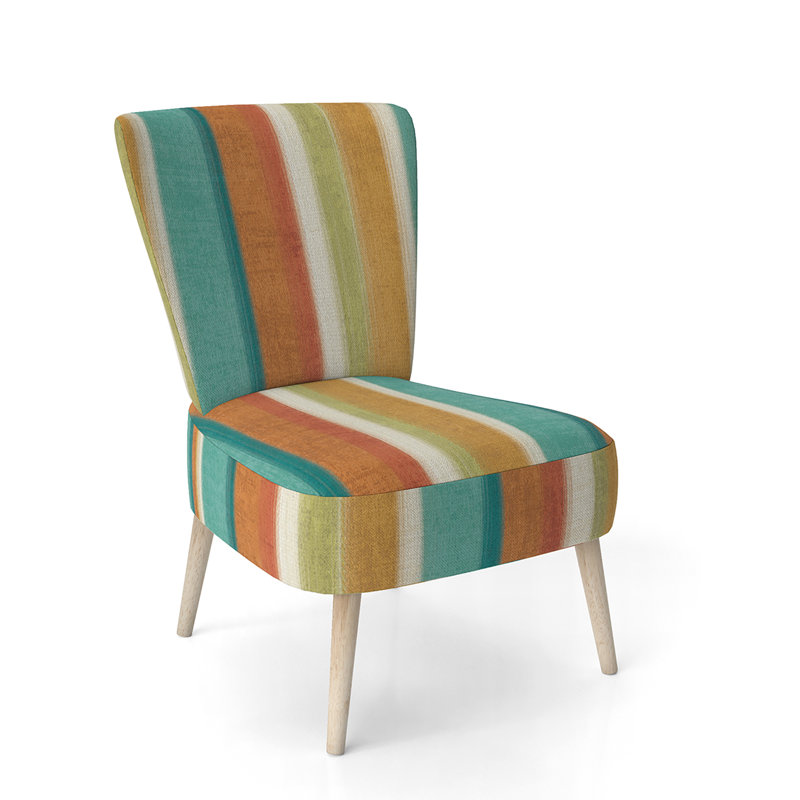 Upholstered Floral Side Chair - Modern floral Accent Chair, Striped Blue/Green/Orange Polyester Blend