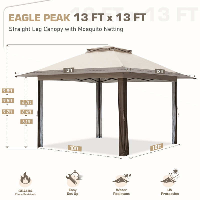 Beige and Brown Metal Pop-Up Patio Gazebo with Mosquito Netting