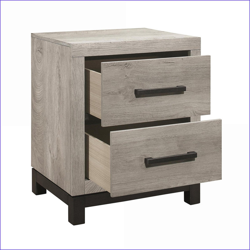 Table de chevet 2 tiroirs 2 tons gris - Rangement en mélamine de qualité supérieure