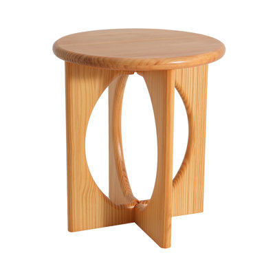 Natural Pine Wood Round End Table, Modern Geometric Cross-Leg Accent Side Table, Natural