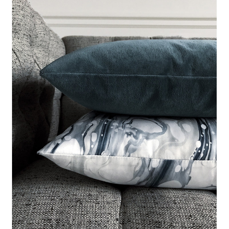 Velvet Square Pillow Cover & Insert, Jett Blue, Feather