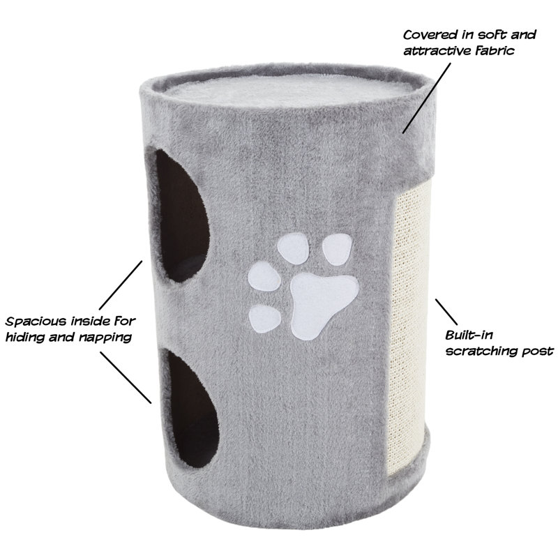 Gray Plush 2-Story Cat Condo with Sisal Scratching Surface