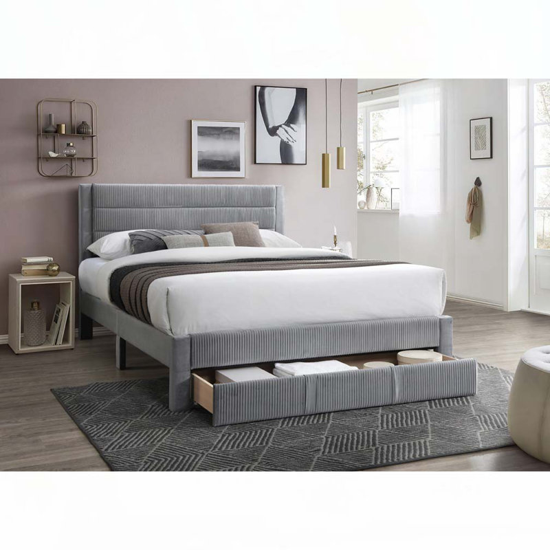 Lit rembourré avec rangement Corduroy, Gris
