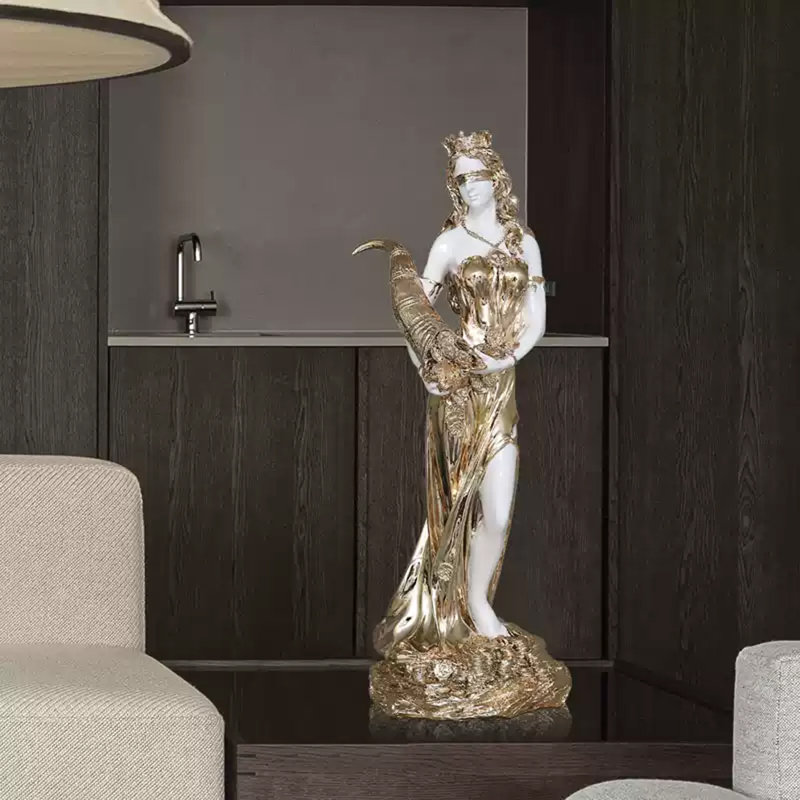 Pièce décorative en résine de style européen Wealth Goddess, Doré / Blanc