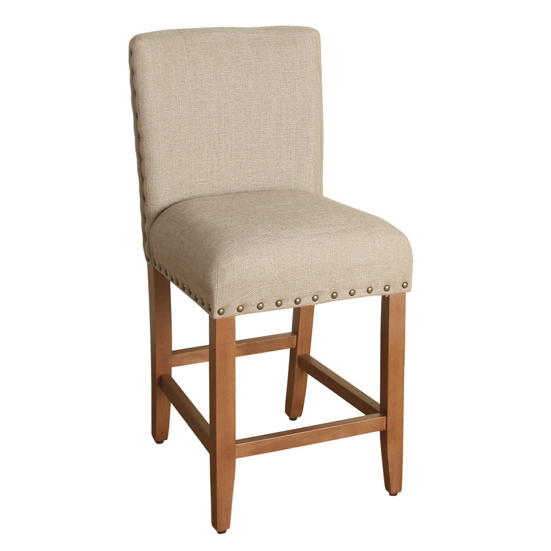 Arlene 24" Counter Stool with Nailheads, Tan/Oak Frame