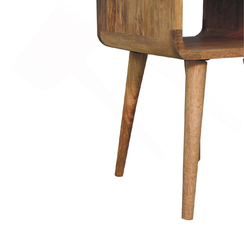 Mini table de chevet inférieure en chêne massif à 1 tiroir et fente ouverte en chêne massif