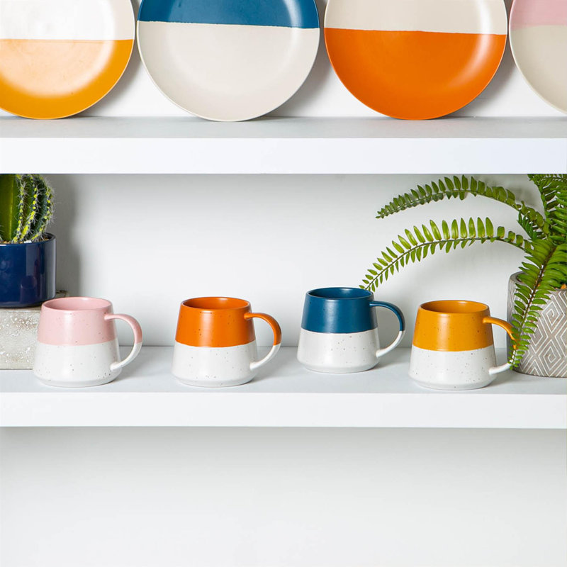Nicola Spring - Dipped Flecked Stoneware Belly Mugs - 370ml - Multicolour