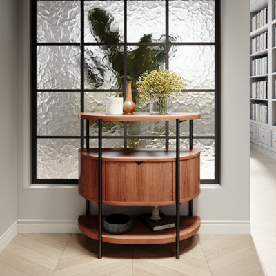 31.5" Mid Century Modern Walnut Console Table With Storage Shelf, Wood Enteyway Table For Hallway Living Room