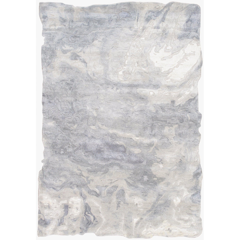 Tapis bleu en laine / coton / viscose rectangulaire sans motif à la main 5 pi 1 po x 7 pi 7 po
