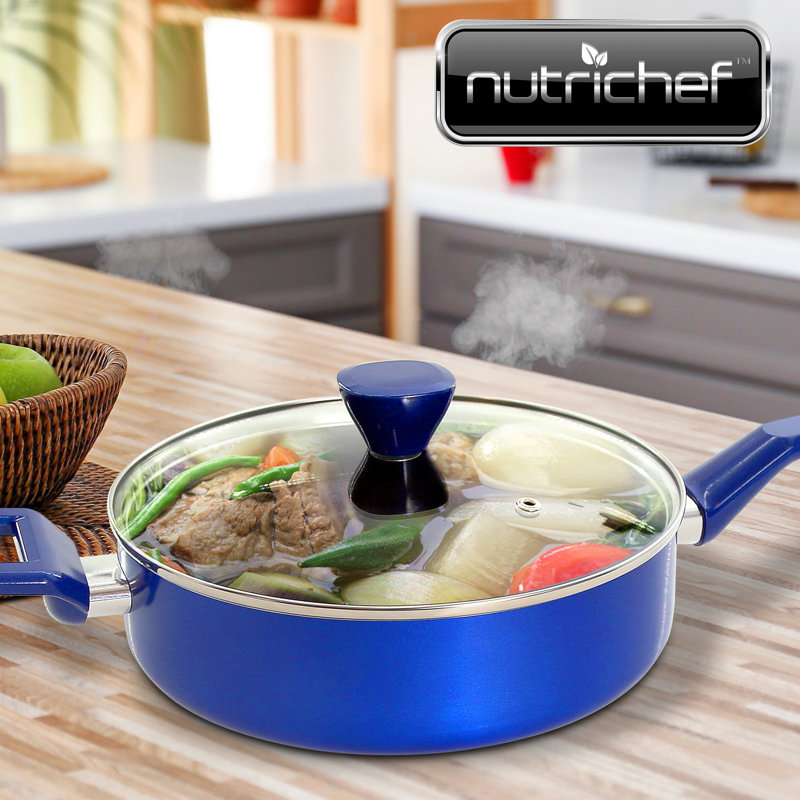 Nutrichef Sautepan Pot With Lid - Non-Stick High-Qualified Kitchen Cookware With See-Through Tempered Glass Lids, 3 QT. (Works With Model: NCCWA13BU)
