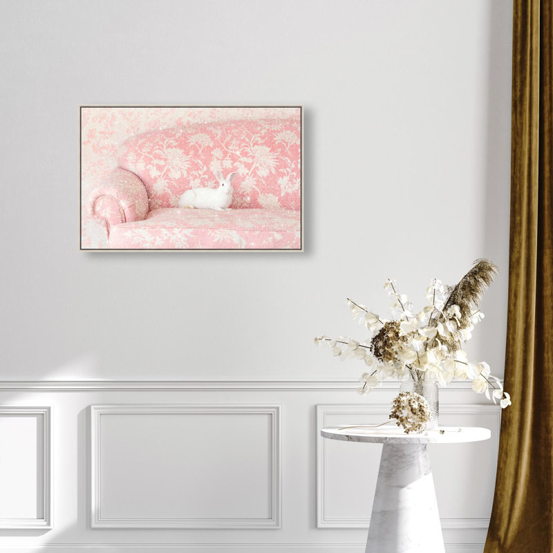 Oliver Gal Baby Bunny Sofa Animals - Diamond Dust Framed Canvas Art, Silver, 20" H x 30" W