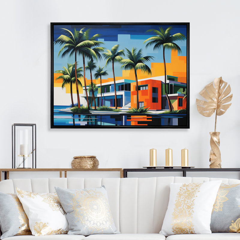 " Pop Art Palm Beach In Colour II ", Black Floater Framed, 24" H x 32" W x 1" D