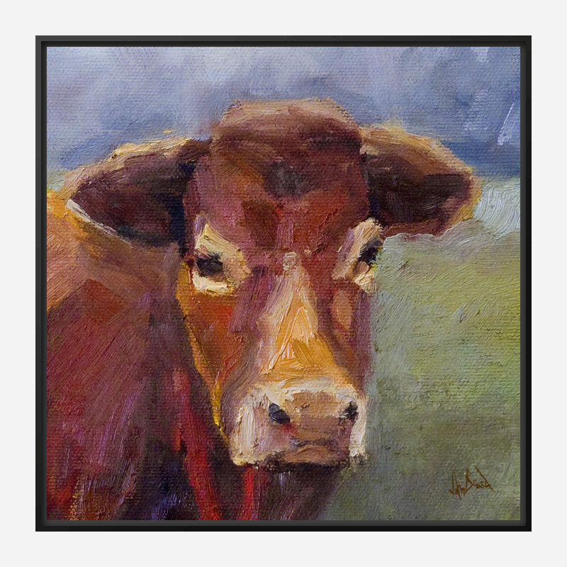 Moo Moo I - Reproduction d'artiste sur toile, Cadre flottant noir