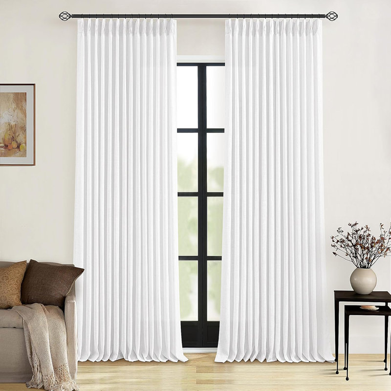 Rideau semi-transparent épais en lin épais, Blanc neige, 50" W x 84" L