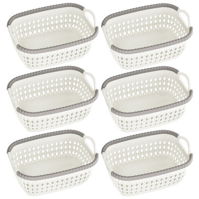 Panier en rotin en plastique, organisateur de bacs de rangement pour placard, étagère, cuisine, garde-manger et salle de bain - idéal pour le maquillage, les cosmétiques, les fournitures pour les cheveux et les vêtements