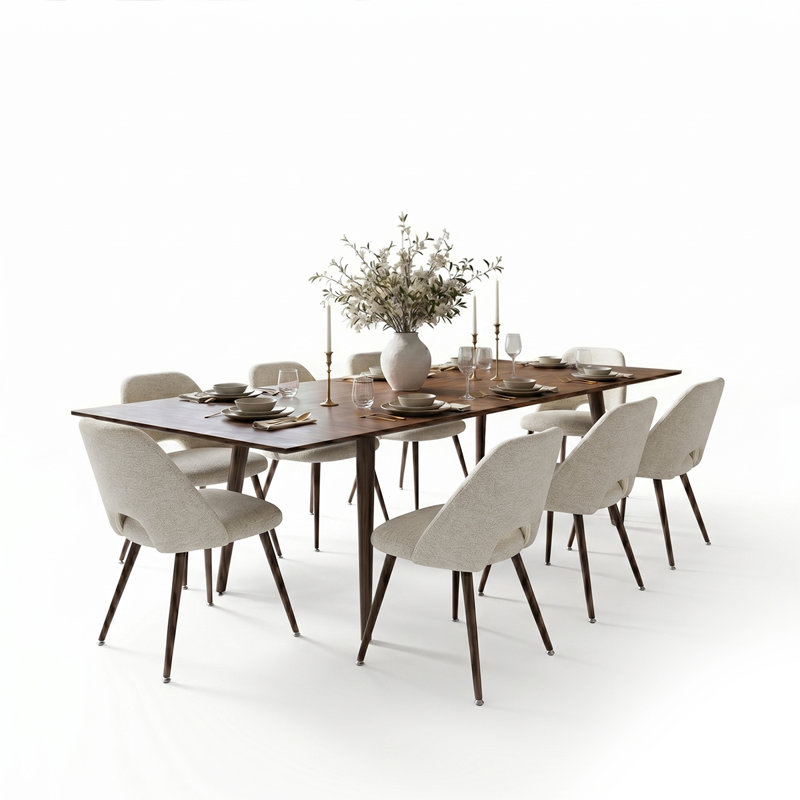 9-Piece Extendable Dining Table Set with Upholstered Side Chairs, Beige