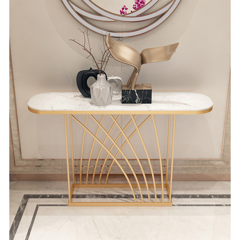 Canapé d'entrée de luxe en marbre fritté en marbre, H 31,5 po x l 39,37 po x P 11,81 po, Blanc / doré, Blanc