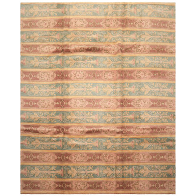 8'2''x9'9'' Hand Knotted Wool Blush Aqua Tibetan Transitional Swiss Wash Rug