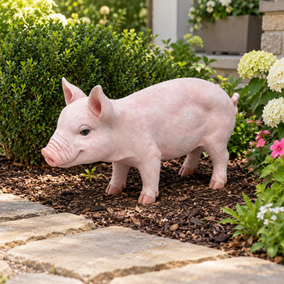25 Inch Pink Resin Pig Garden Statue for Outdoor Decor