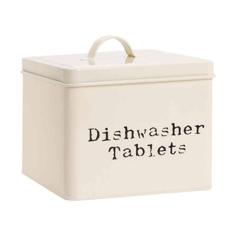 Harbour Housewares - Vintage Metal Dishwasher Tablets Canister, Cream