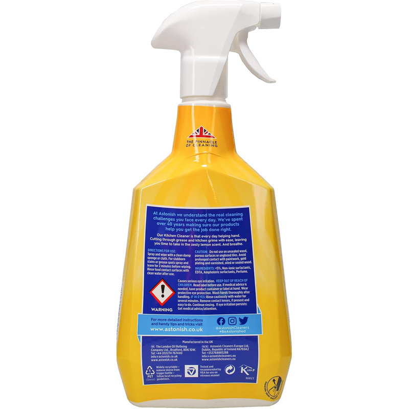 Kitchen Cleaner Spray Lemon 750Ml Astonish Multi Surface Degreaser Removes Grease Grime And Stains Vegan Household Cleaning Spray Pack Of 1