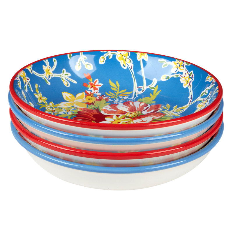 Blossom Floral Ceramic Microwave Safe Soup Bowls Set of 4