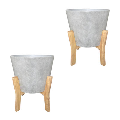 16" Contemporary Planter With Stand, Gray, 2-pack