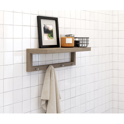 Moa Mist-Shield Teak Wall Shelf with Hooks