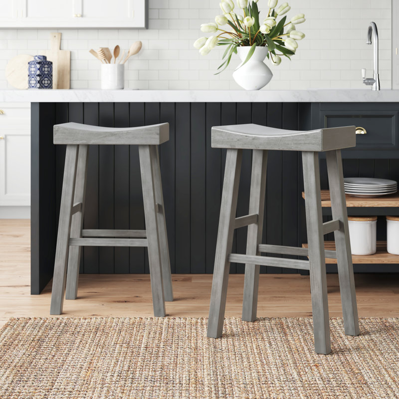 Melvyn Solid Wood Bar & Counter Stool, Antique White, Bar Stool (30.5” Seat Height)
