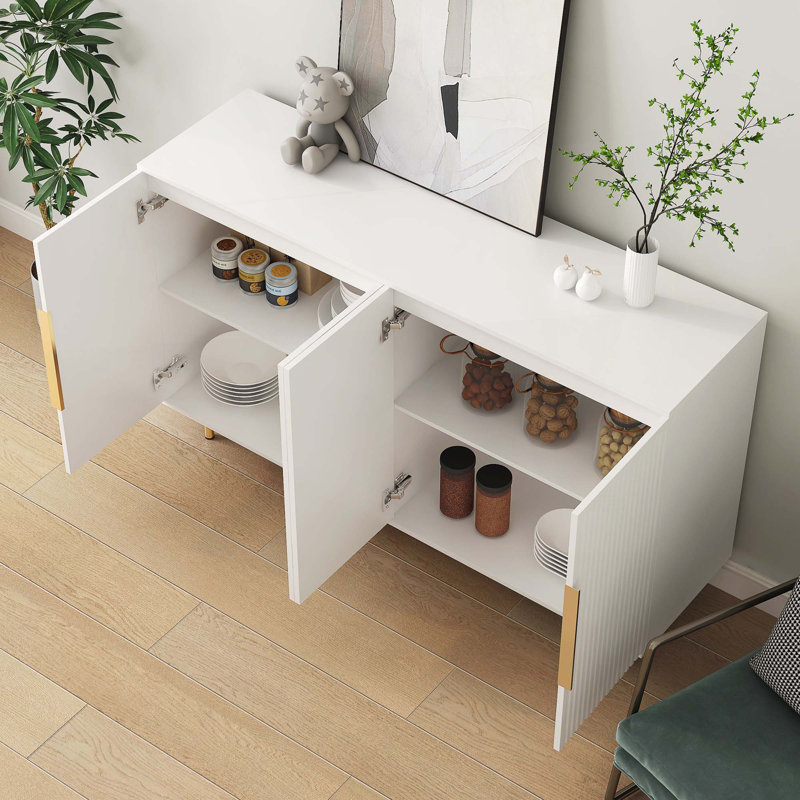 Buffet moderne avec rangement et tablettes réglables, Blanc