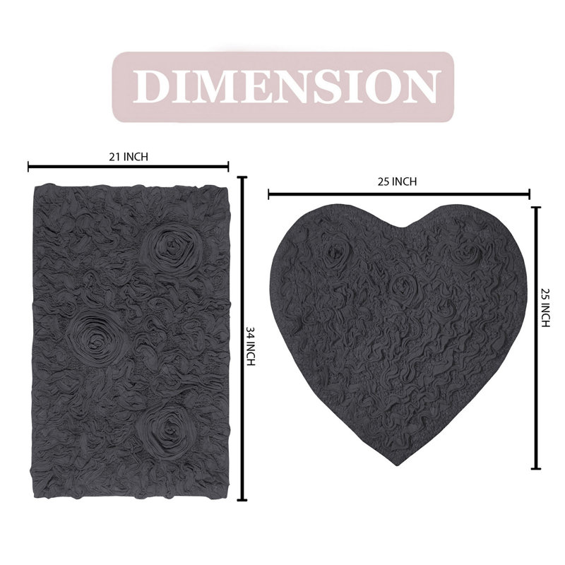 Freida 2 Piece Bath Rug Set, Gray