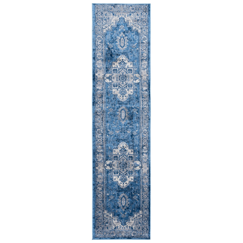Tapis bleu / gris Aurich 851, Tapis de couloir 2 pi x 8 pi