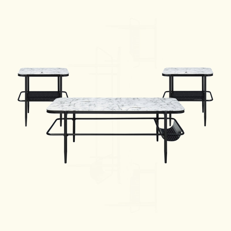 Ensemble de 3 tables d'appoint élégantes 3 pièces avec plateau en verre trempé et plateau en verre blanc