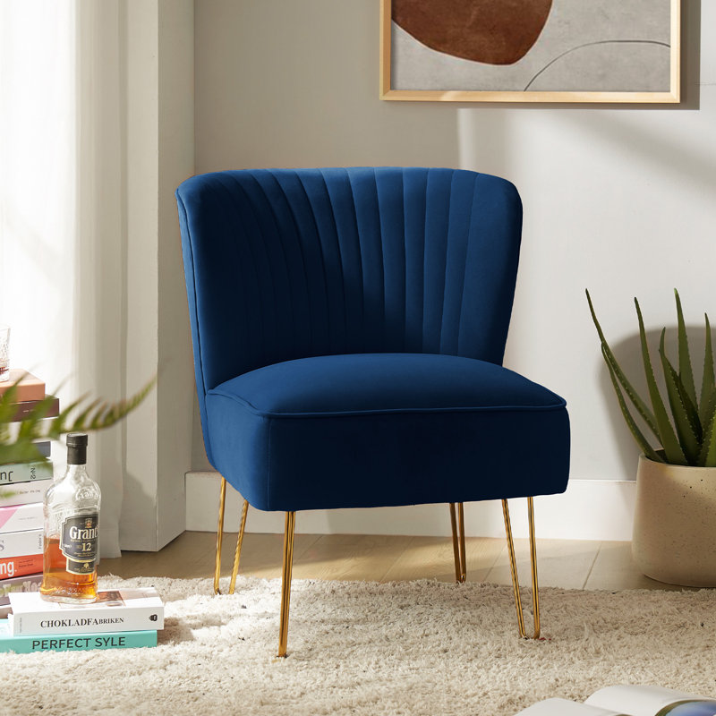 Chaise d'appoint en velours Euclid Glam, Marine