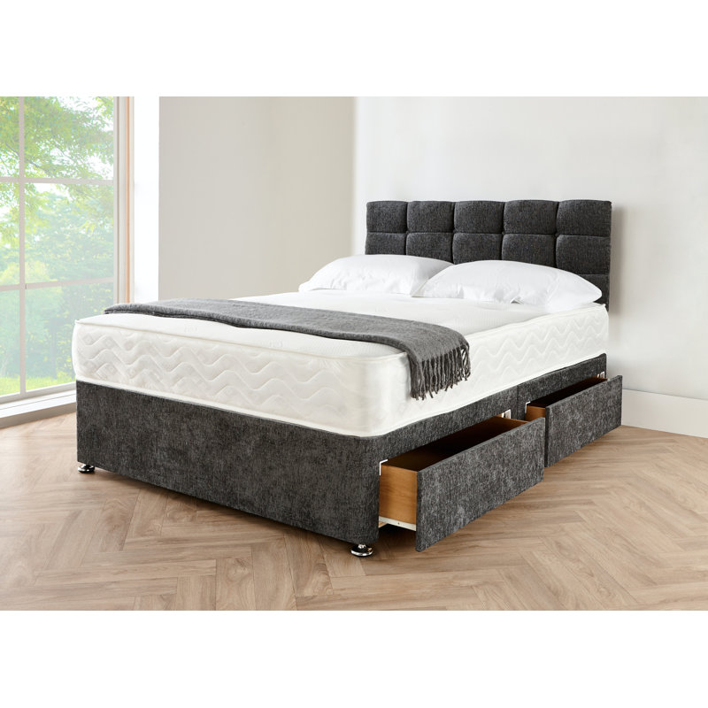 Coquelourde Coilsprung Divan Bed Set, Charcoal Chenille, 140 x 190cm