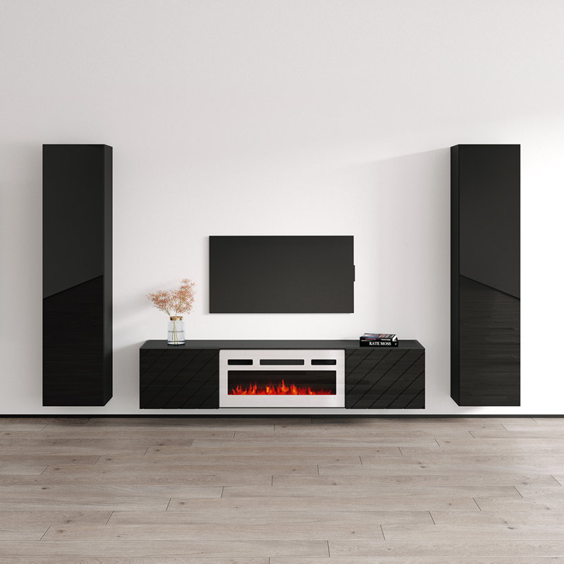 Meuble audio-vidéo flottant noir 103,6 po Luxe-Luxe, Noir