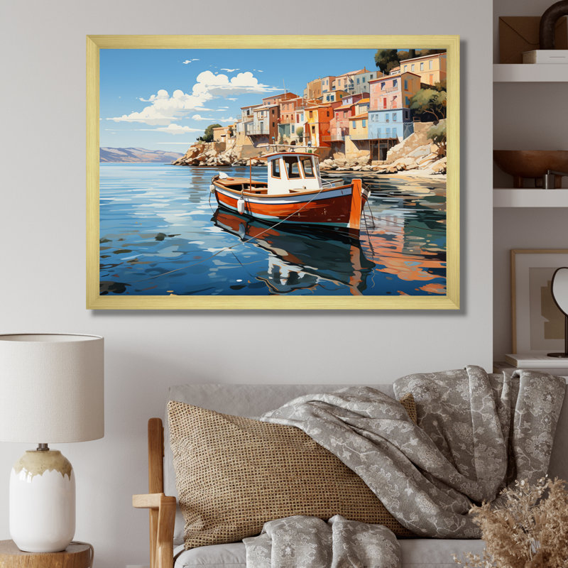 «Grèce Maritime Charm II», reproduction sur toile, H 12 po x l 20 po x P 1 po, Encadrement doré