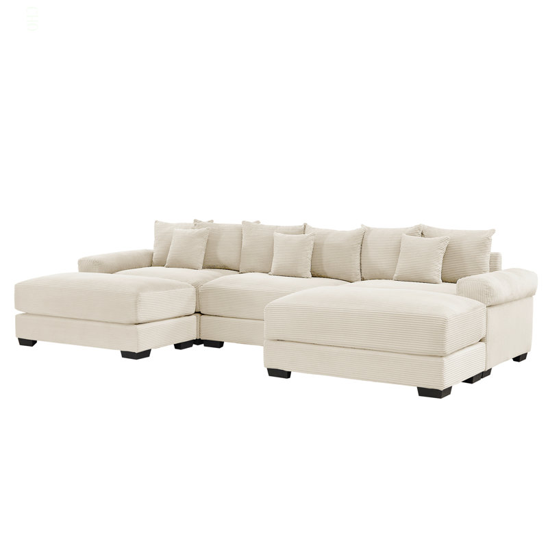 Très grand canapé modulaire 130 po Cloud, Velours côtelé crème, H 34,2 po x l 129,9 po x P 33,8 po