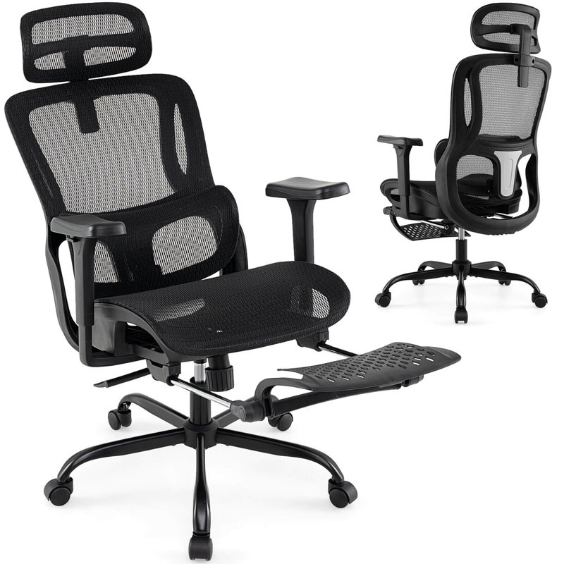 Chaise de bureau ergonomique avec appui-tête rotatif et support lombaire réglable