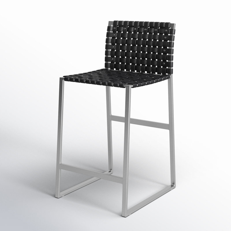 Butler Urban Brown Woven Leather Bar Stool, Black/Silver, Counter Stool (25" Seat Height)