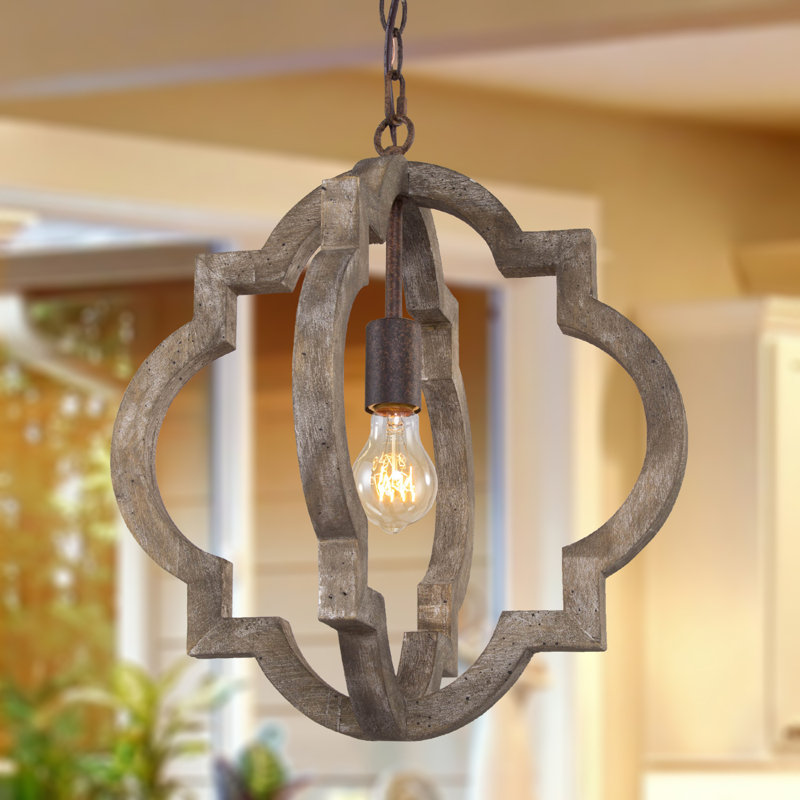 Luminaire suspendu géométrique à 1 lumière avec détails en fer forgé Fuqua, Marron foncé