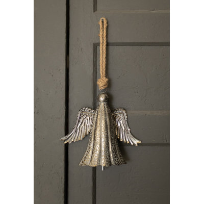  Kalalou Hammered Metal Angel Bell Accent with Wings 