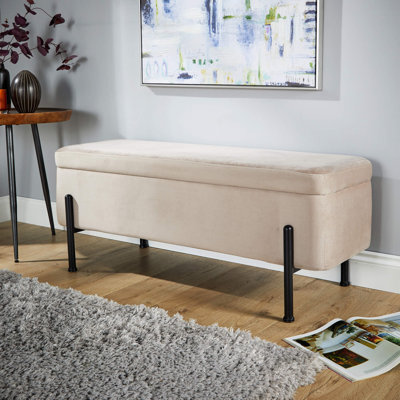 Avdain 110cm Wide Velvet Rectangle No Pattern Standard Ottoman with Storage