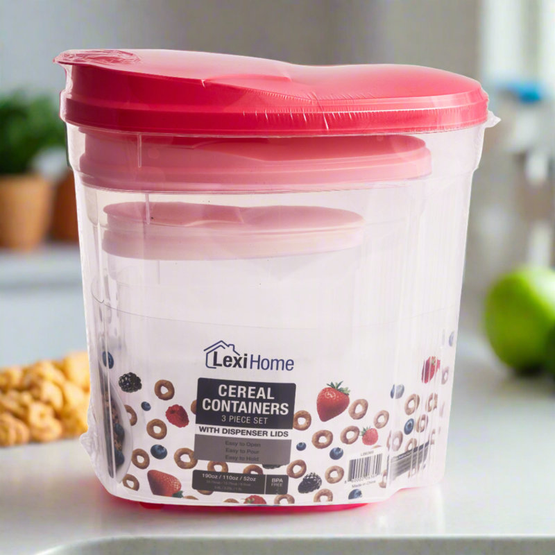 Nested Plastic Container Set With Lids, Red