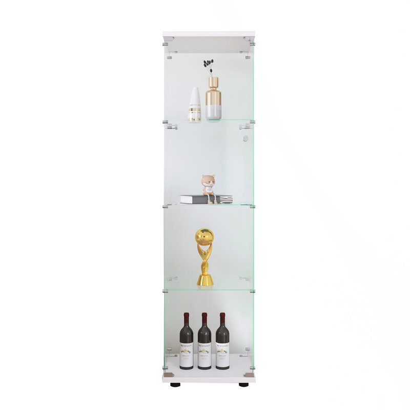 Versatile Glass Display Cabinet With Four Shelves And Door For Home And Office Use, White