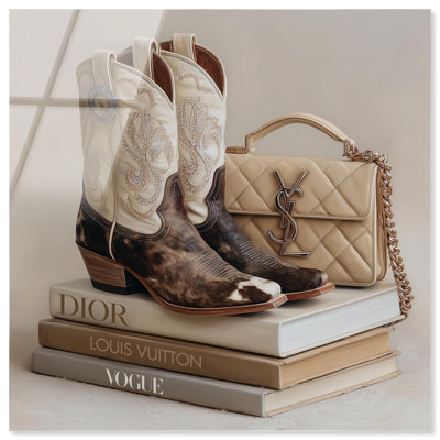 Luxury Cowgirl Boots and Books Acrylic Print Dorm Wall Decor by Art Remedy, Ready to Hang, 12 x 12