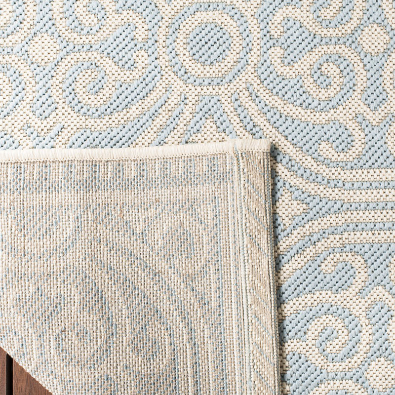 Gilmore Hooked Indoor/ Outdoor Cream/Aqua Rug, Rectangle 122 x 183 cm