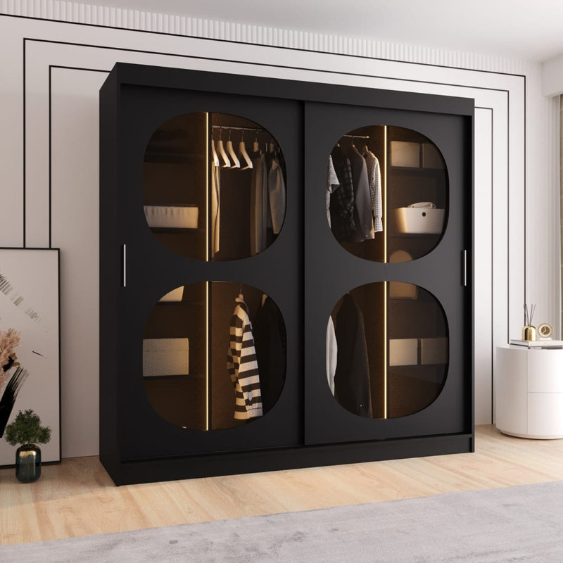 2 Door Manufactured Wood Wardrobe, Black, 200cm H x 200cm W x 62cm D