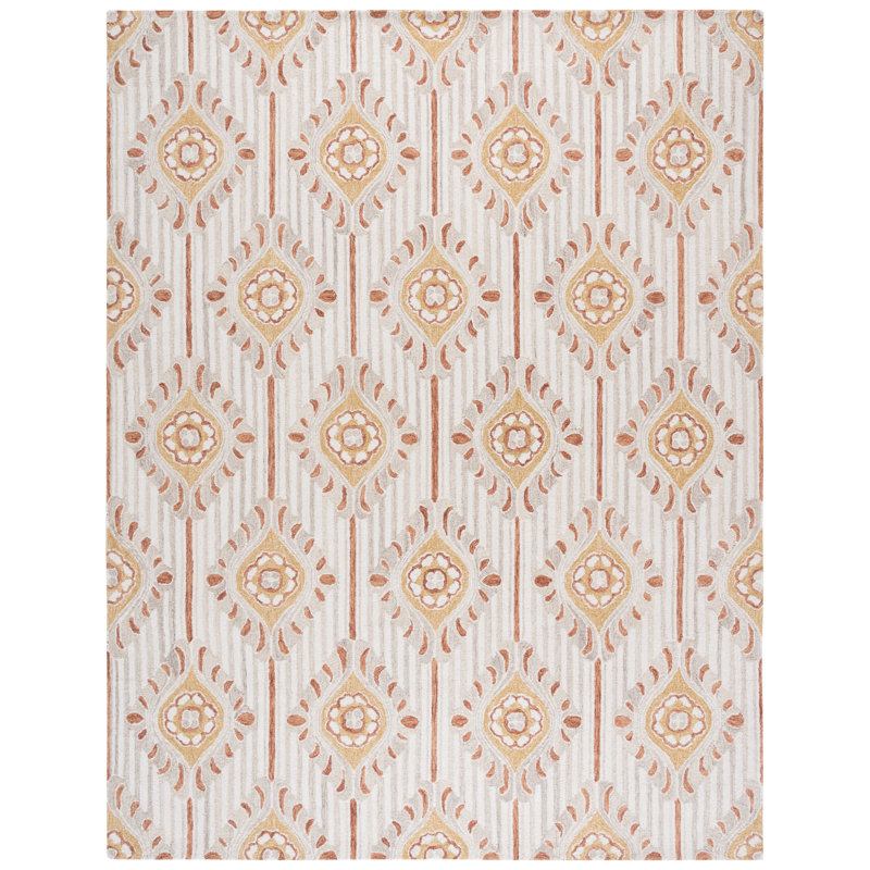 Pine 405 Hand Tufted Wool/Cotton Damask Rug in Beige/Gold, Rectangle 8' x 10'