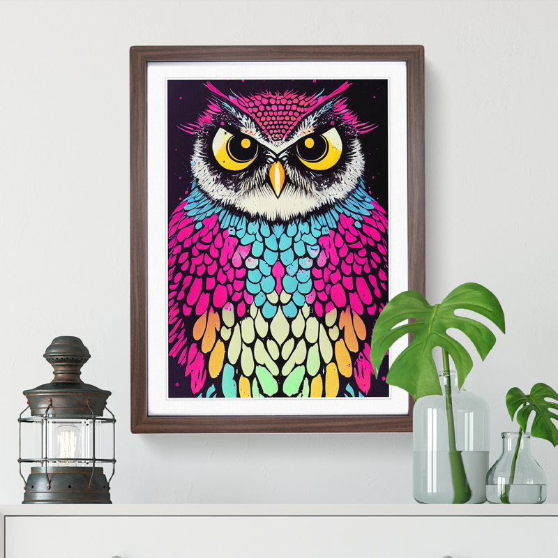 Owl - Single Picture Frame Painting, 34cm H x 25cm W x 2cm D, Walnut